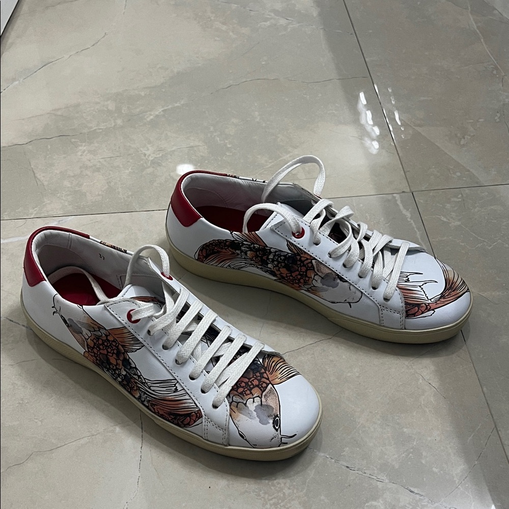 Carolina Herrera White and Red Fish Design Sneakers
